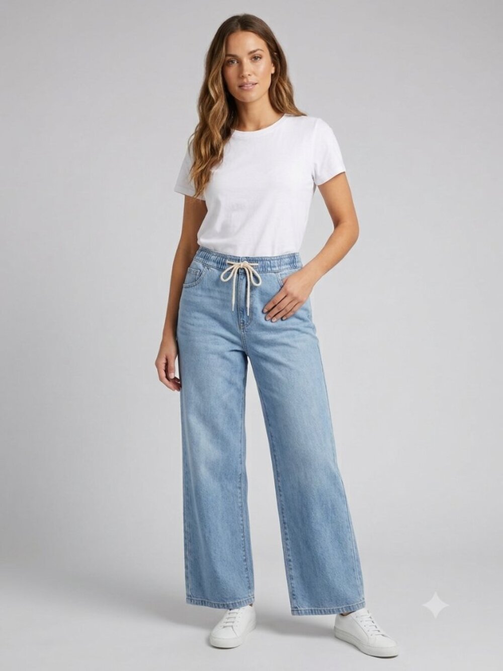 GOGO High Rise Wide Leg Jeans 30 Light Wash Draped NWT